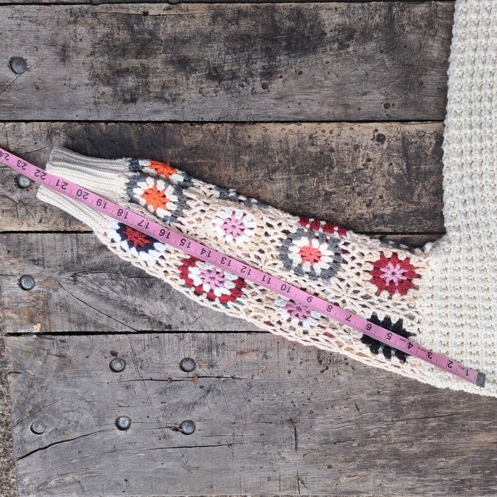 Dreamers by Debut Cream Crochet Granny Square Sleeve Cardigan Sweater M/Large - Picture 9 of 10